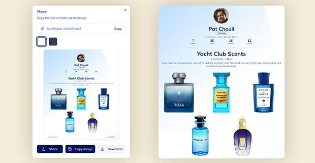 Shareable visual cards for your profile and lists